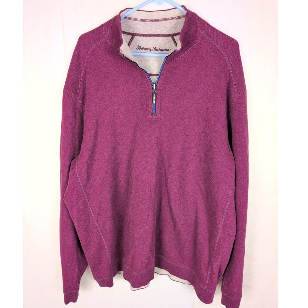 Tommy Bahama reversible purple and grey quarter zip Size XXL Preppy Outdoors